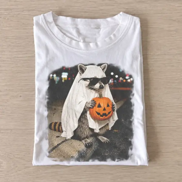 Halloween ghost raccoon with pumpkin t shirt white20pumpkin ghost raccoon.webp