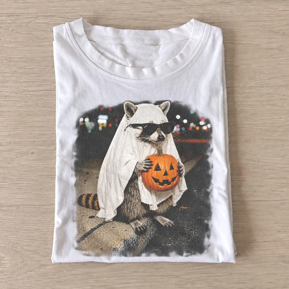 Halloween ghost raccoon with pumpkin t shirt white20pumpkin ghost raccoon.webp