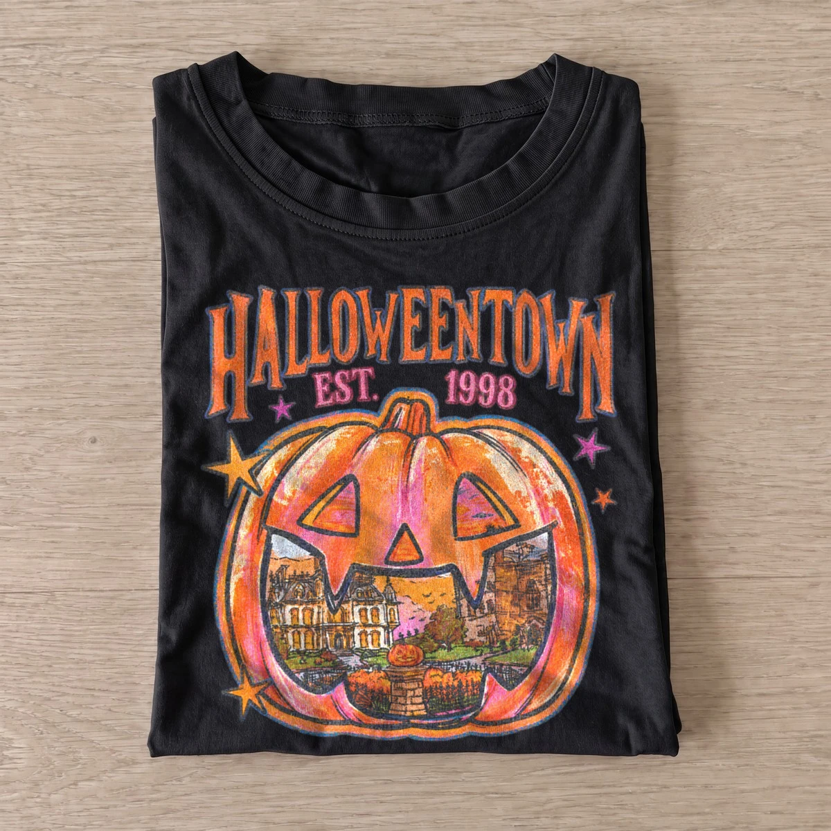 Halloweentown est 1998 pumpkin badge t shirt black20pumpkin town badge.webp