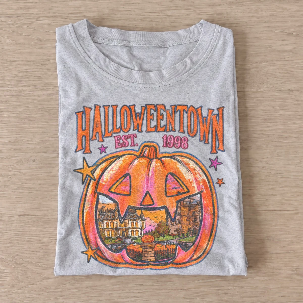 Halloweentown est 1998 pumpkin badge t shirt gray20pumpkin town badge.webp
