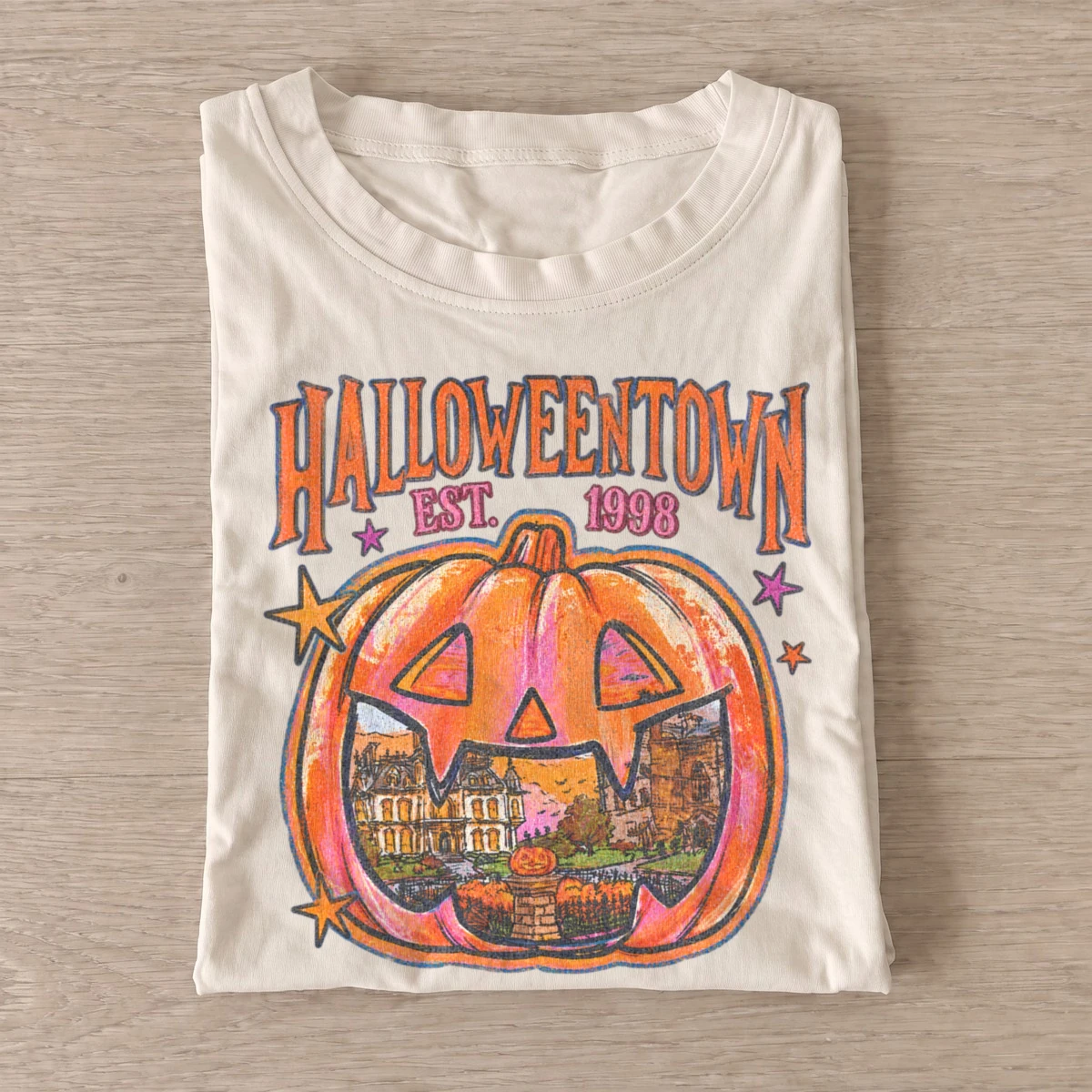 Halloweentown est 1998 pumpkin badge t shirt sand20pumpkin town badge.webp