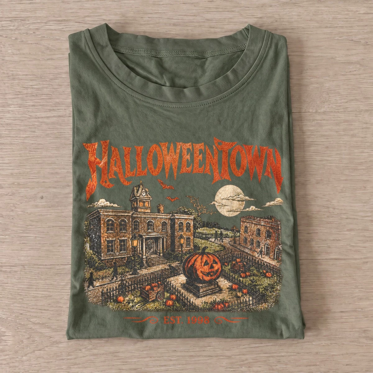 Halloweentown haunted town square t shirt olive20haunted town square.webp