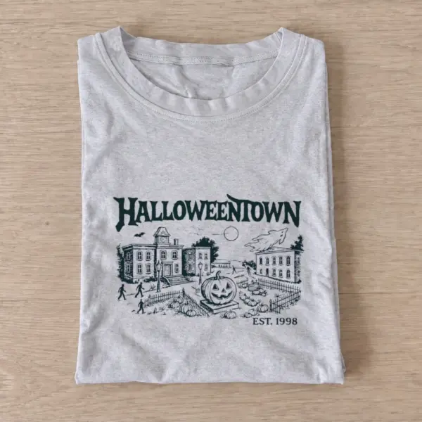 Haunted Town line art t shirt gray20halloweentown line art.webp
