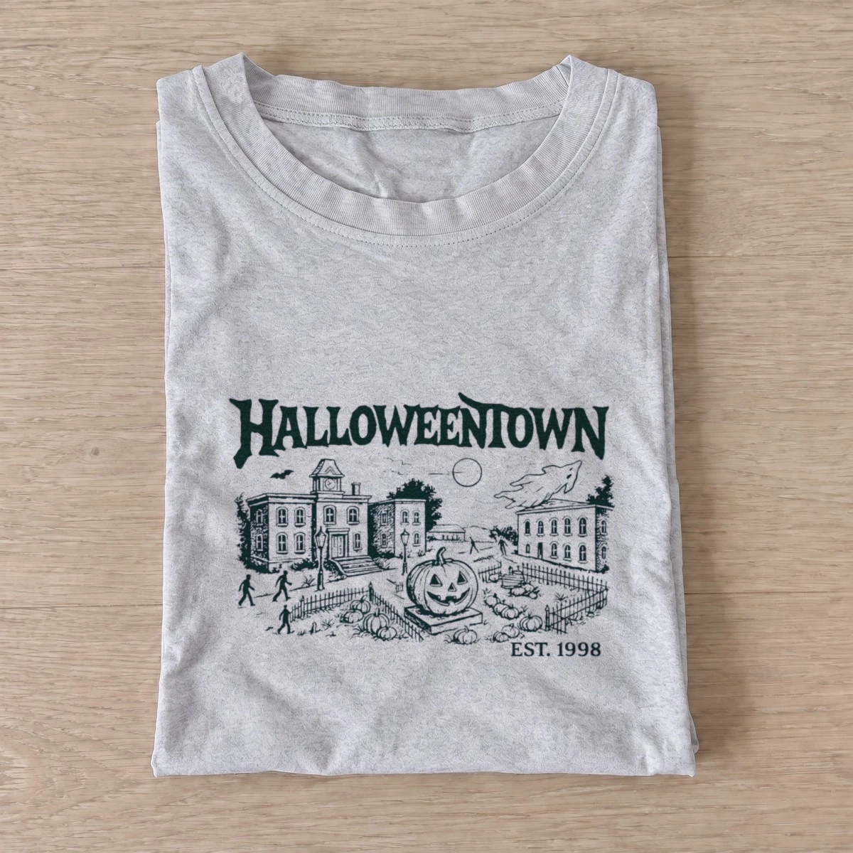 Haunted Town line art t shirt gray20halloweentown line art.webp