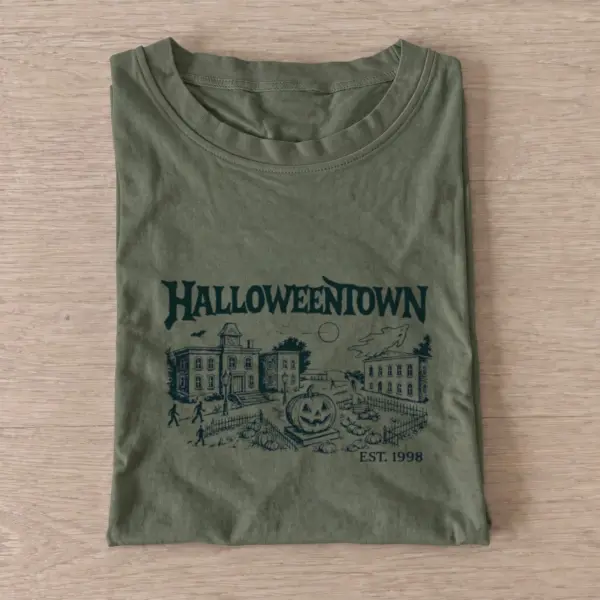 Haunted Town line art t shirt olive20halloweentown line art.webp