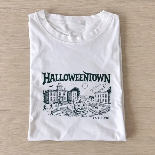 Haunted Town Line Art Graphic T-Shirt — graphic design