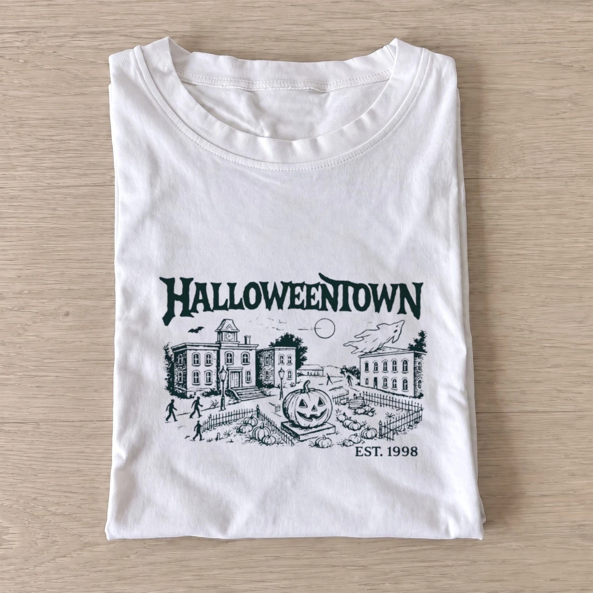 Haunted Town Line Art Graphic T-Shirt — graphic design