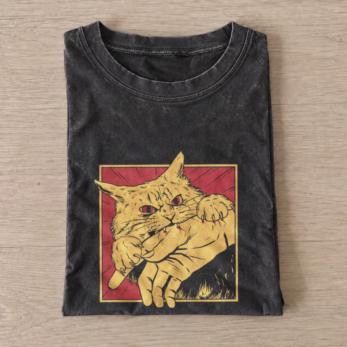 Hand biting cat vintage t shirt washed20black20hand biting cat.webp