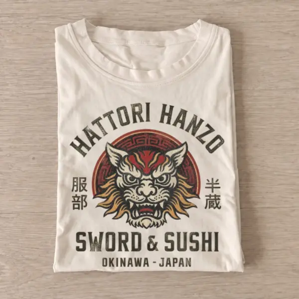 Hattori hanzo sword sushi graphic t shirt sand20sword and sushi.webp
