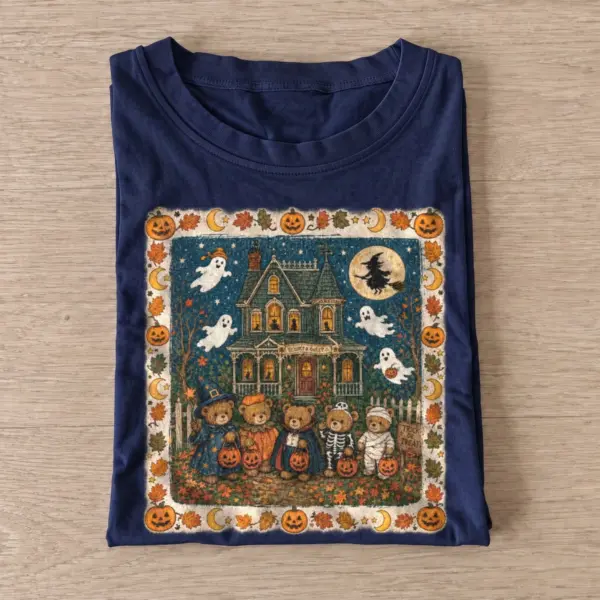 Haunted house quilt t shirt navy20haunted house quilt.webp