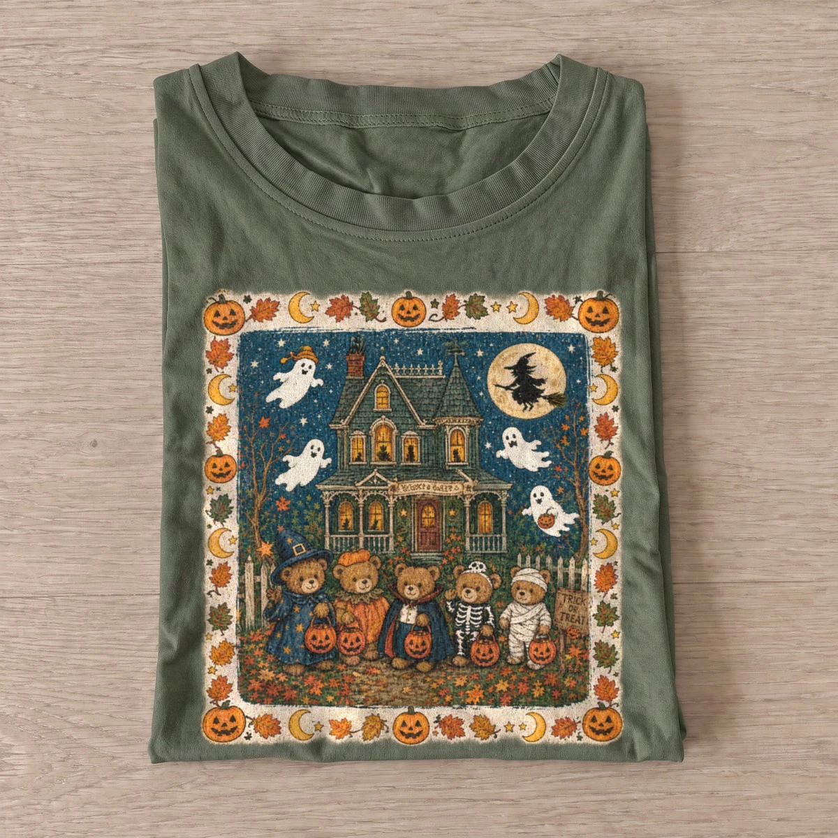 Haunted house quilt t shirt olive20haunted house quilt.webp