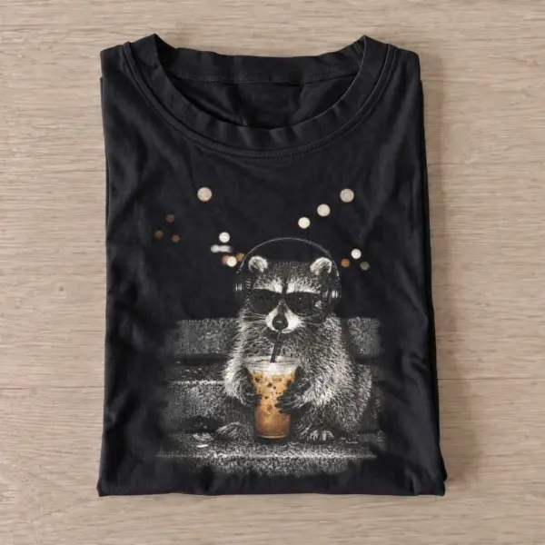 Headphone coffee raccoon graphic t shirt black20headphone coffee raccoon.webp