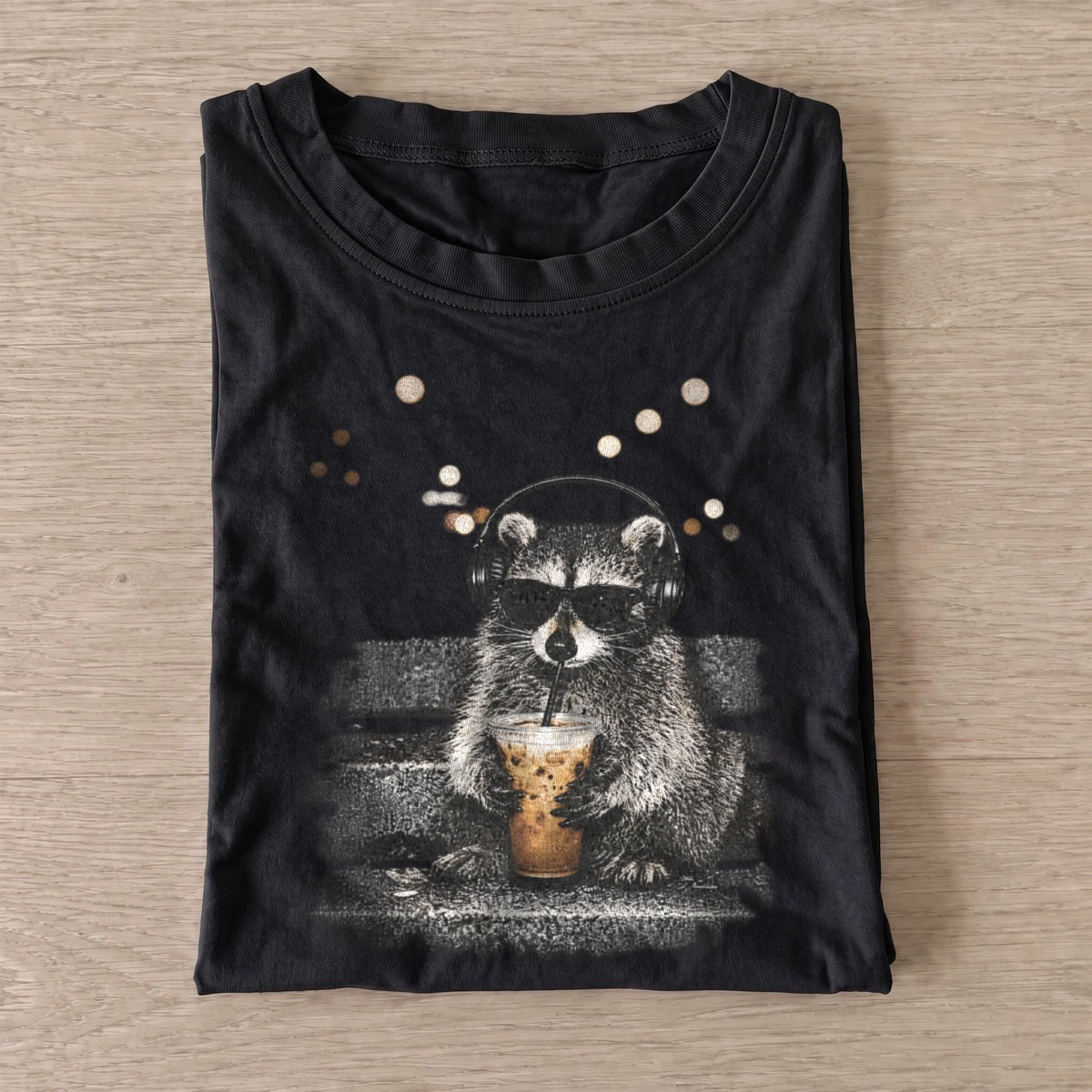 Headphone coffee raccoon graphic t shirt black20headphone coffee raccoon.webp