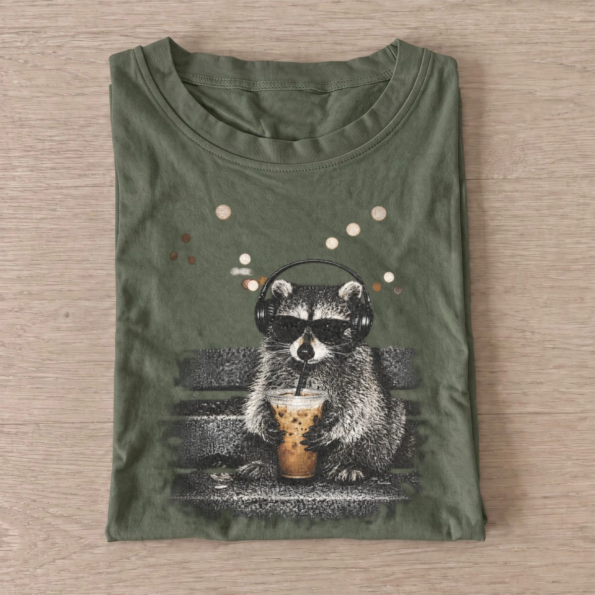 Headphone coffee raccoon graphic t shirt olive20headphone coffee raccoon.webp