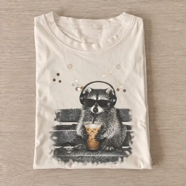 Headphone coffee raccoon graphic t shirt sand20headphone coffee raccoon.webp