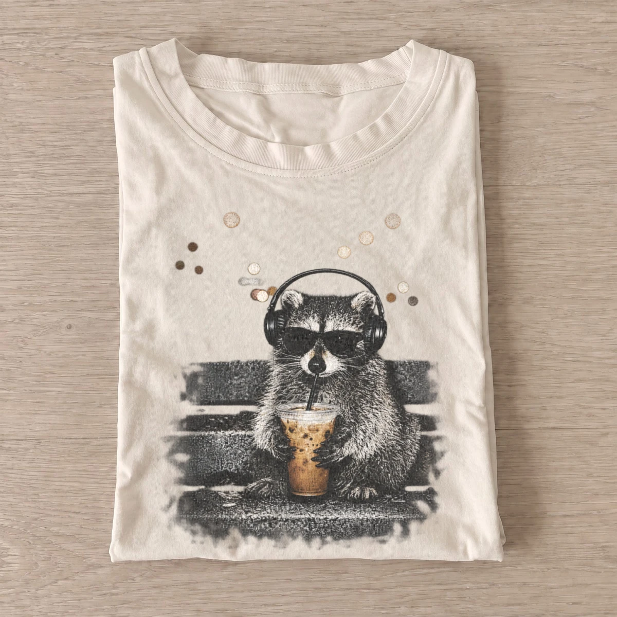 Headphone coffee raccoon graphic t shirt sand20headphone coffee raccoon.webp