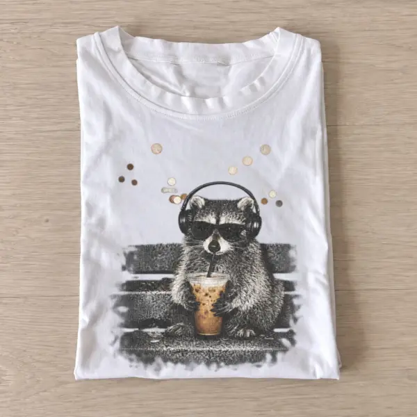 Headphone coffee raccoon graphic t shirt white20headphone coffee raccoon.webp