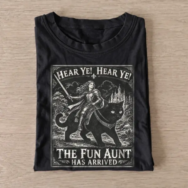 Hear ye the fun aunt has arrived cat knight t shirt black20fun aunt cat rider.webp