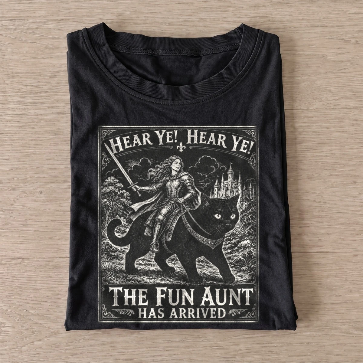 Hear ye the fun aunt has arrived cat knight t shirt black20fun aunt cat rider.webp