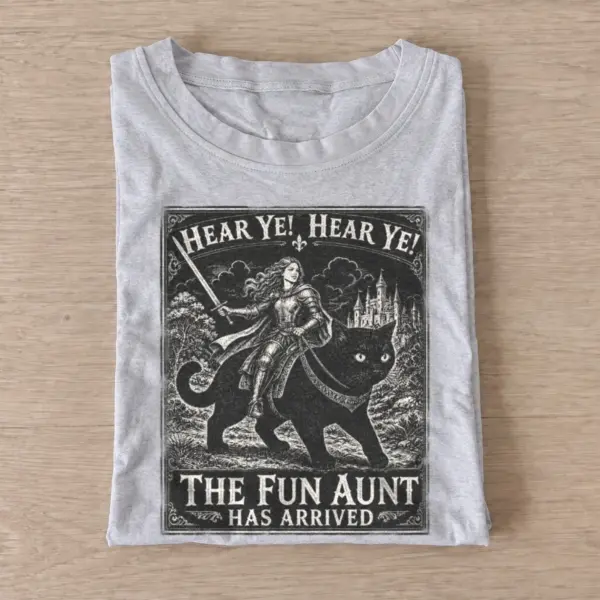 Hear ye the fun aunt has arrived cat knight t shirt gray20fun aunt cat rider.webp