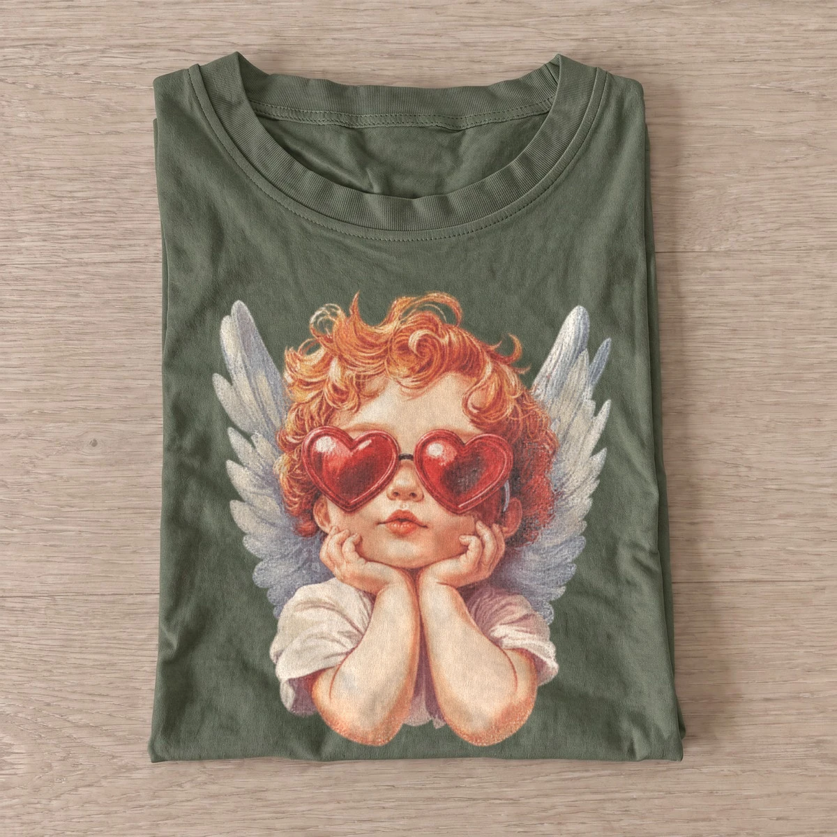 Heart glasses cherub t shirt olive20heart glasses cherub.webp