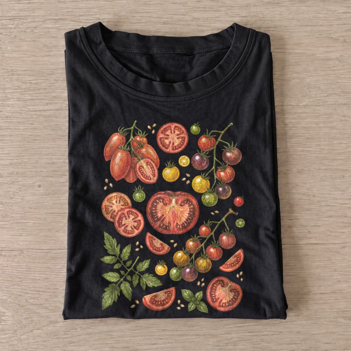 Heirloom tomatoes botanical illustration t shirt black20heirloom tomatoes.webp