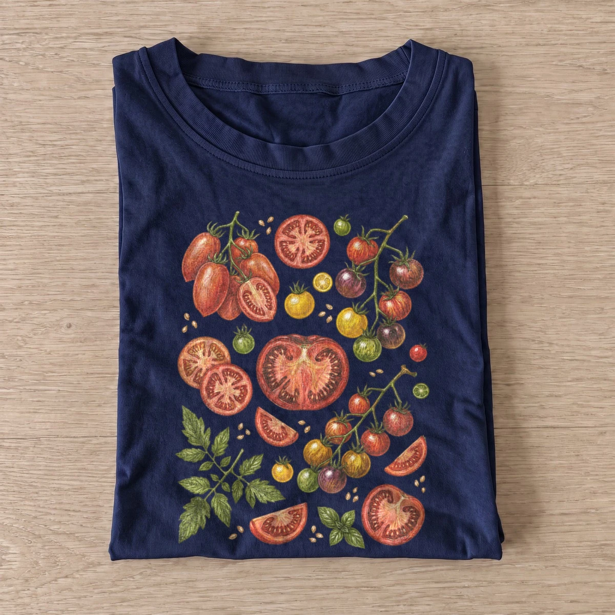 Heirloom tomatoes botanical illustration t shirt navy20heirloom tomatoes.webp
