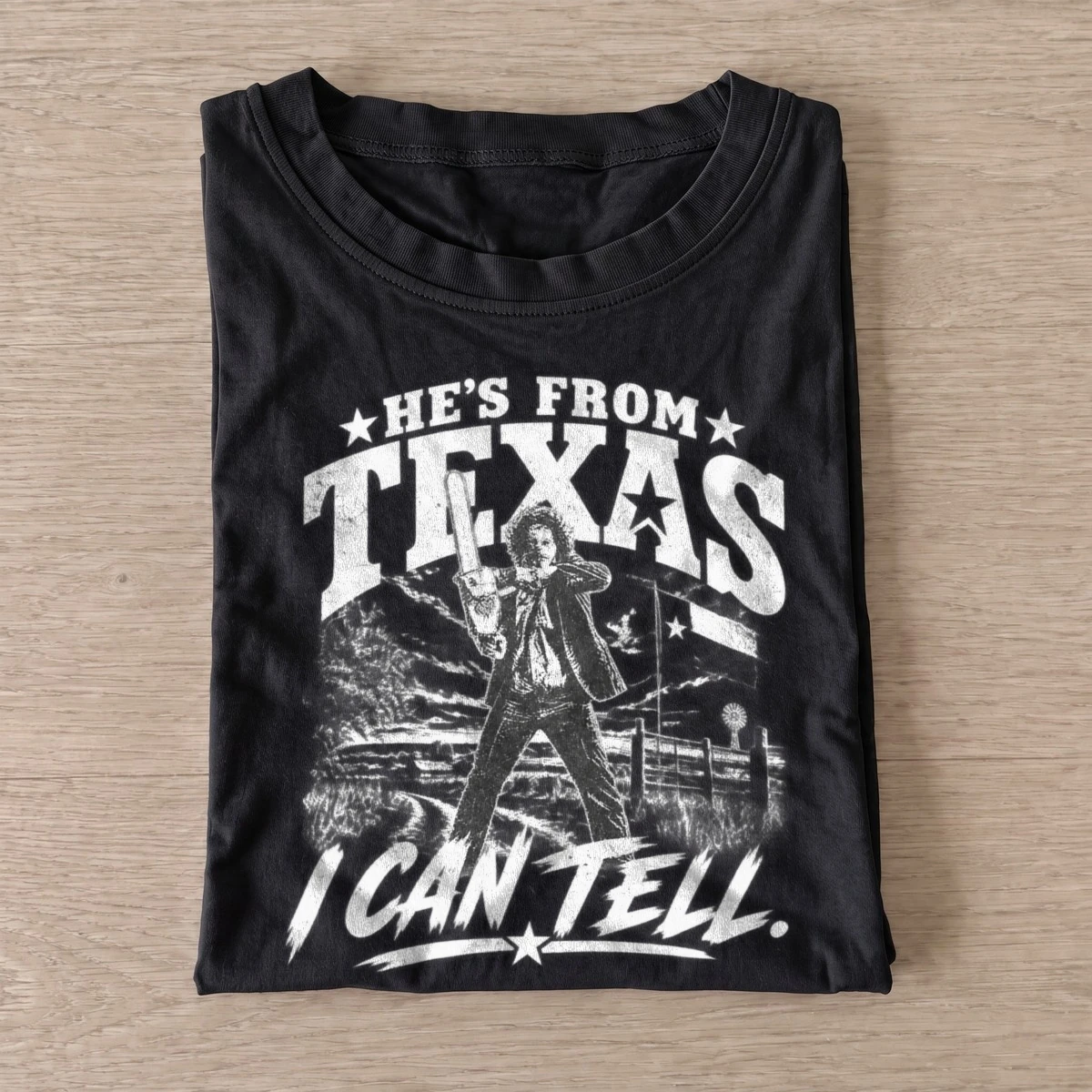 Hes from texas chainsaw killer t shirt black20chainsaw wielding killer.webp