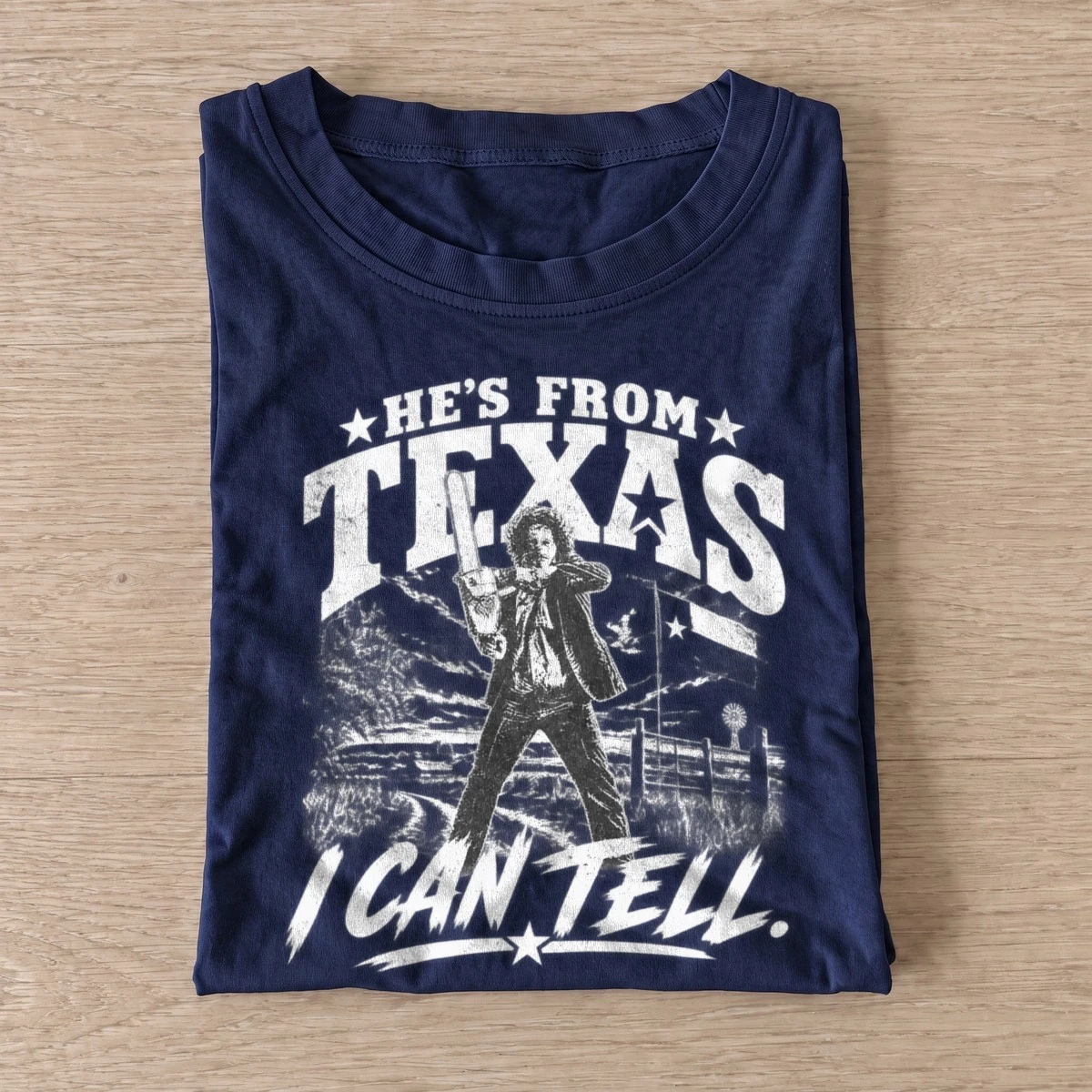 Hes from texas chainsaw killer t shirt navy20chainsaw wielding killer.webp