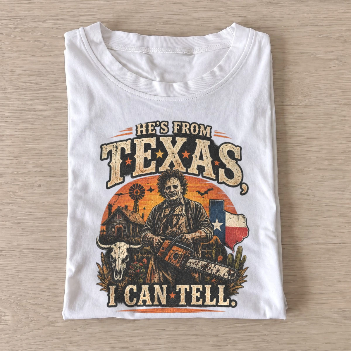 Hes from texas i can tell chainsaw horror t shirt white20chainsaw horror.webp