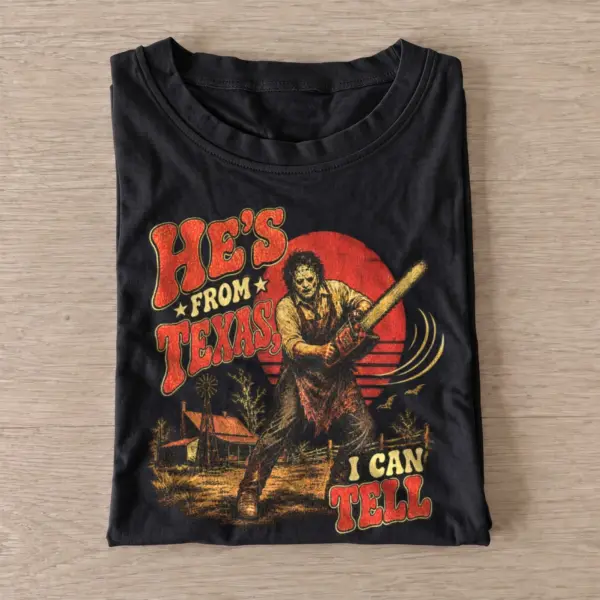 Hes from texas i can tell chainsaw sunset t shirt black20chainsaw sunset.webp