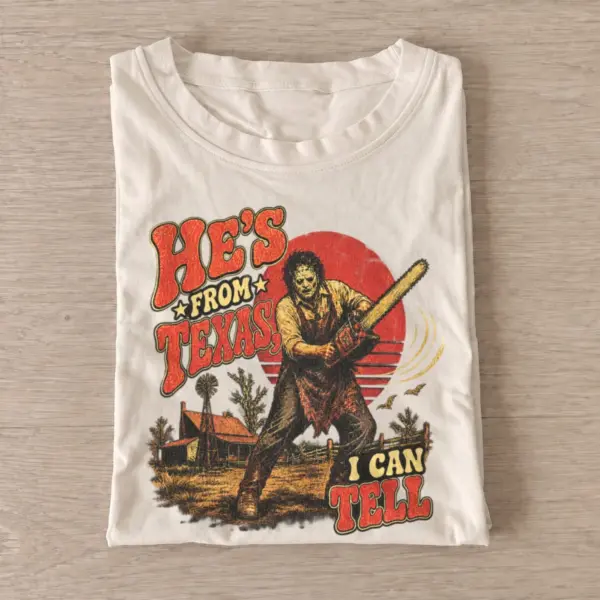 Hes from texas i can tell chainsaw sunset t shirt sand20chainsaw sunset.webp