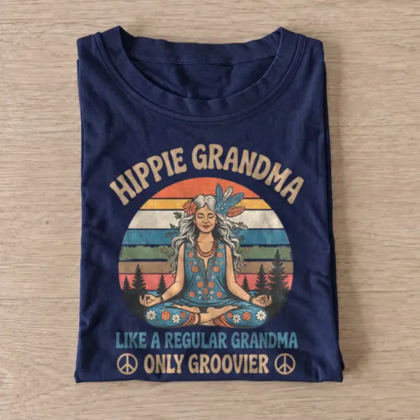 Hippie grandma like a regular grandma only groovier t shirt navy20hippie grandma.webp