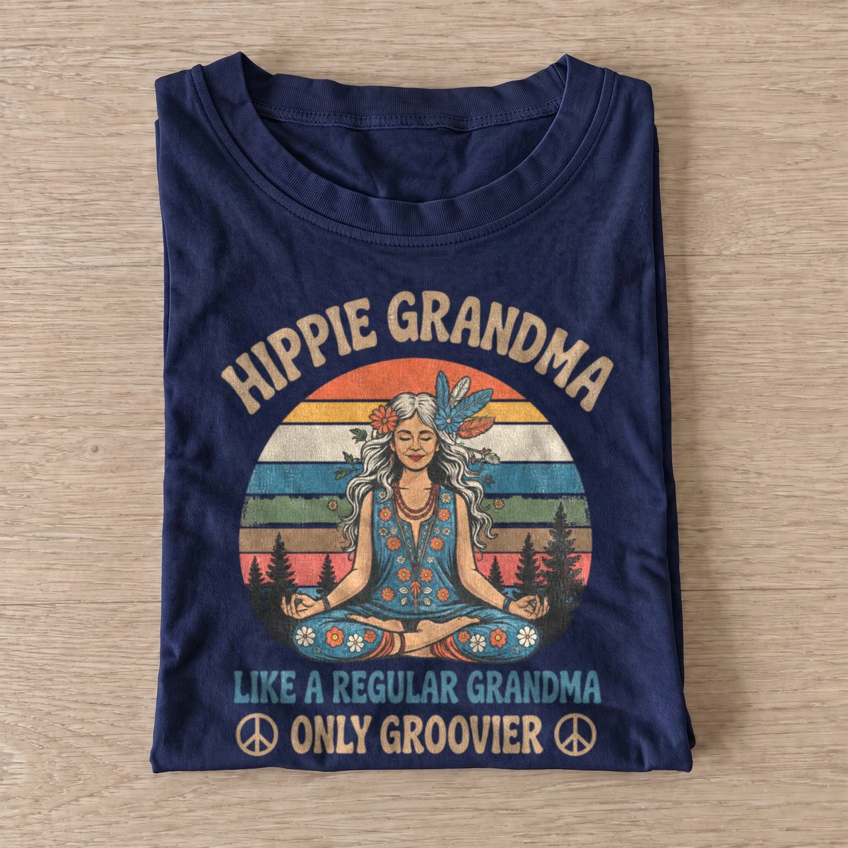 Hippie grandma like a regular grandma only groovier t shirt navy20hippie grandma.webp
