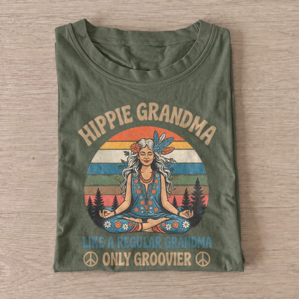 Hippie grandma like a regular grandma only groovier t shirt olive20hippie grandma.webp