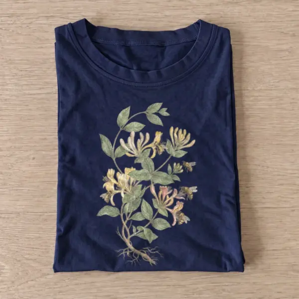 Honeysuckle sprig botanical t shirt navy20honeysuckle sprig.webp