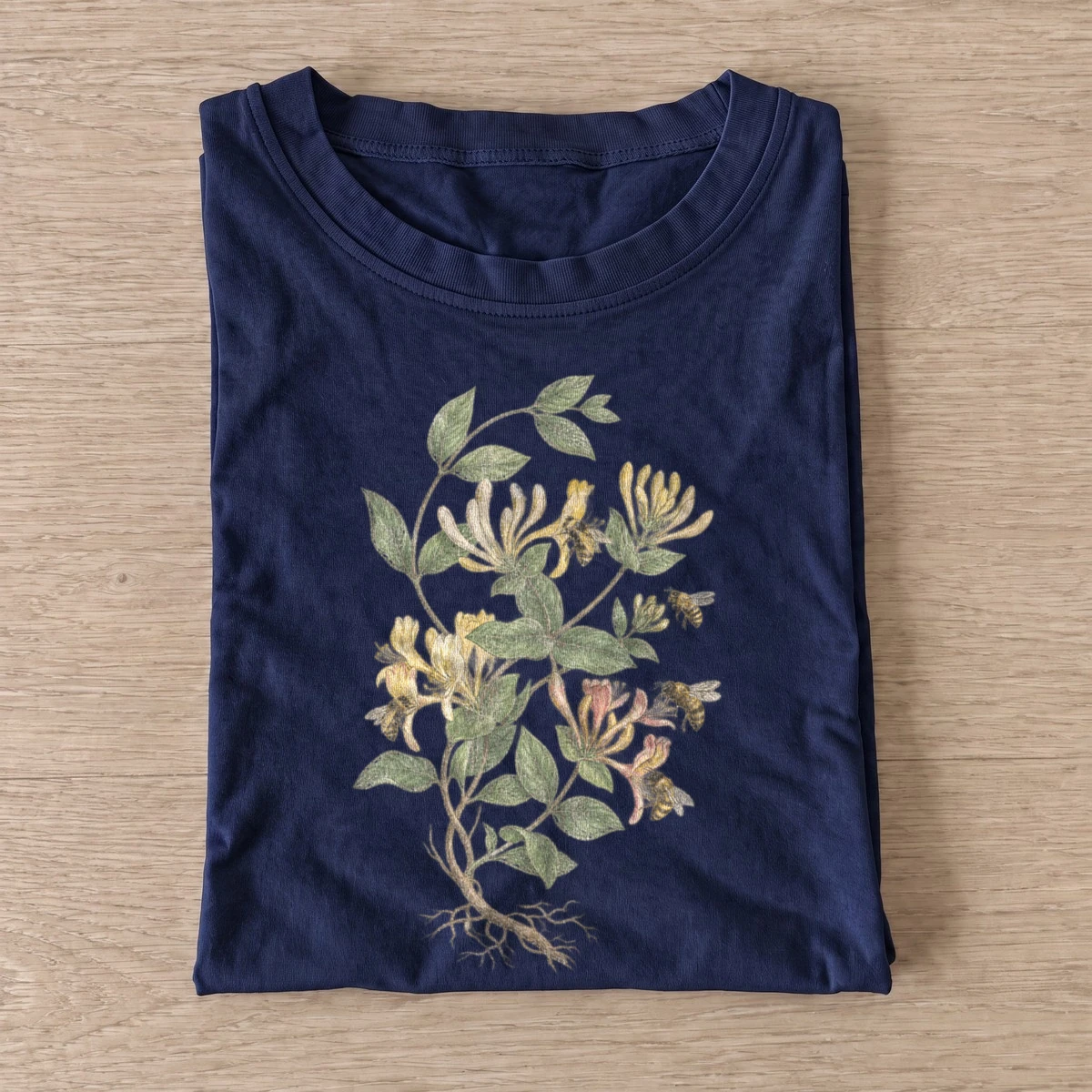 Honeysuckle sprig botanical t shirt navy20honeysuckle sprig.webp