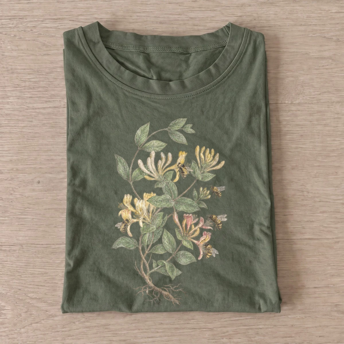 Honeysuckle sprig botanical t shirt olive20honeysuckle sprig.webp