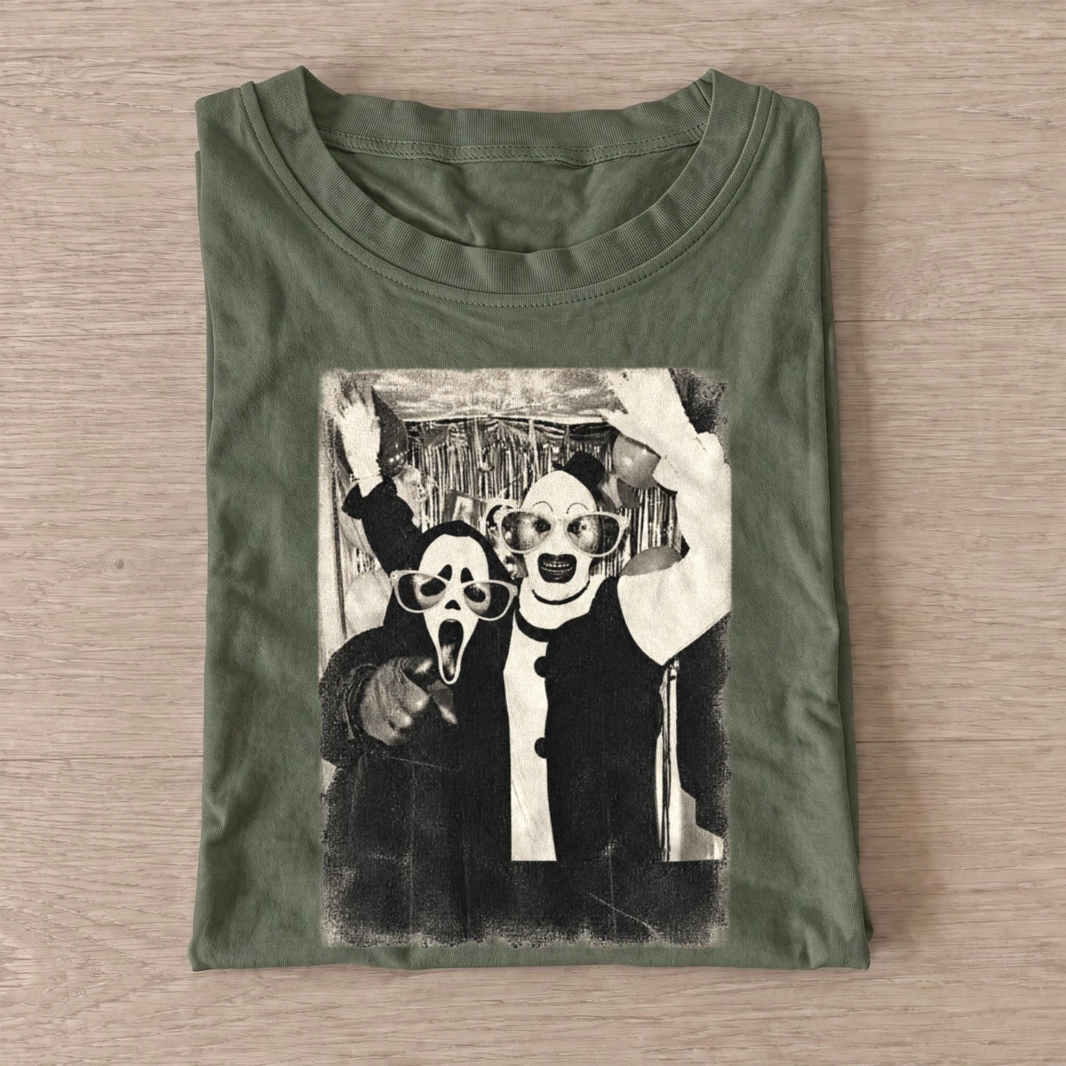Horror costume selfie graphic t shirt olive20horror costume selfie.webp