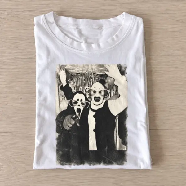 Horror costume selfie graphic t shirt white20horror costume selfie.webp