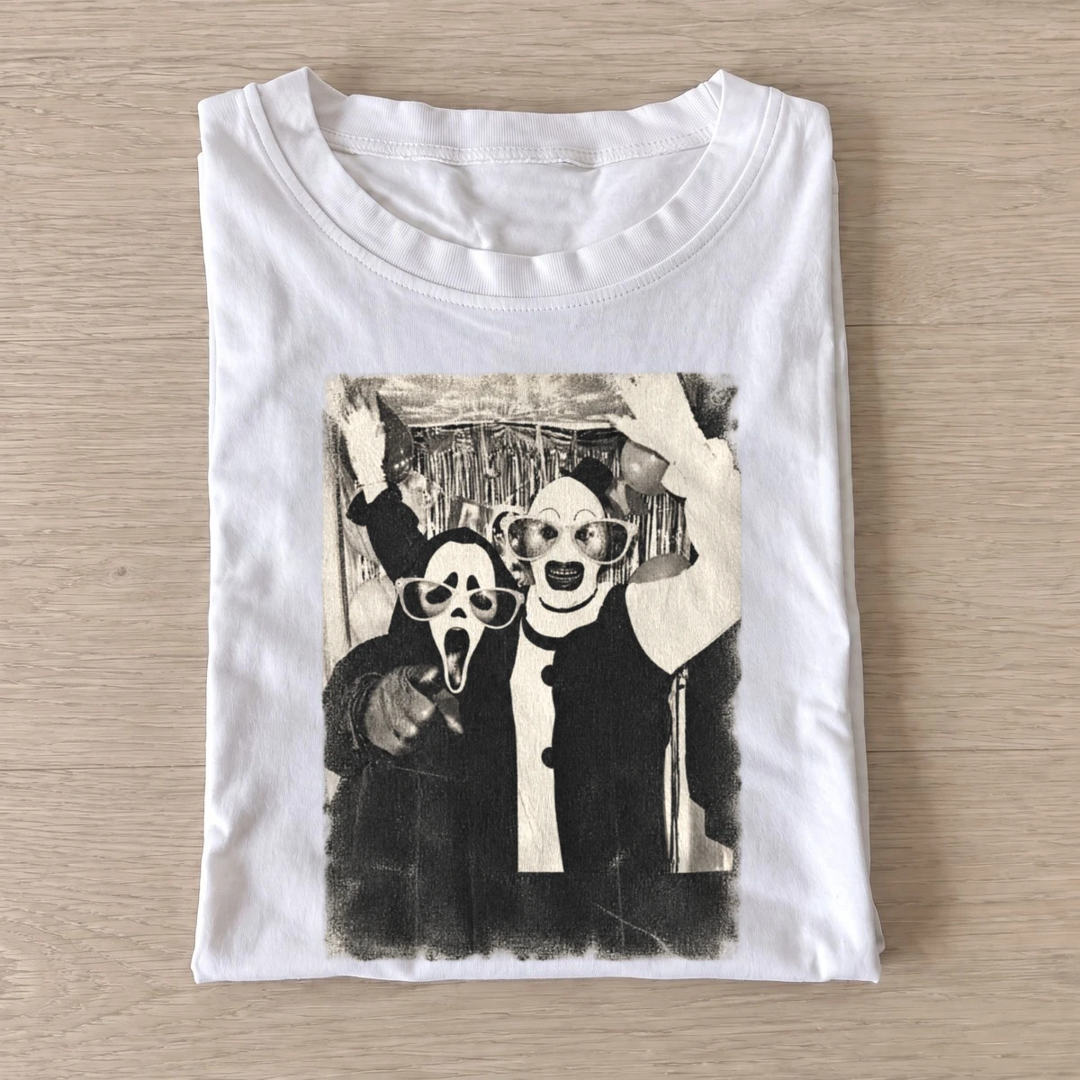 Horror costume selfie graphic t shirt white20horror costume selfie.webp