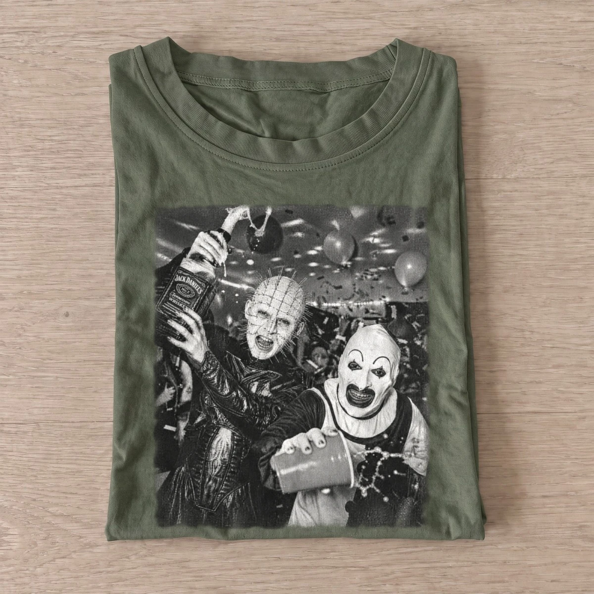 Horror party duo graphic t shirt olive20horror party duo.webp
