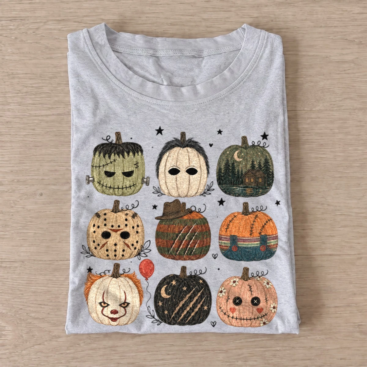 Horror pumpkin faces t shirt gray20horror pumpkin faces.webp