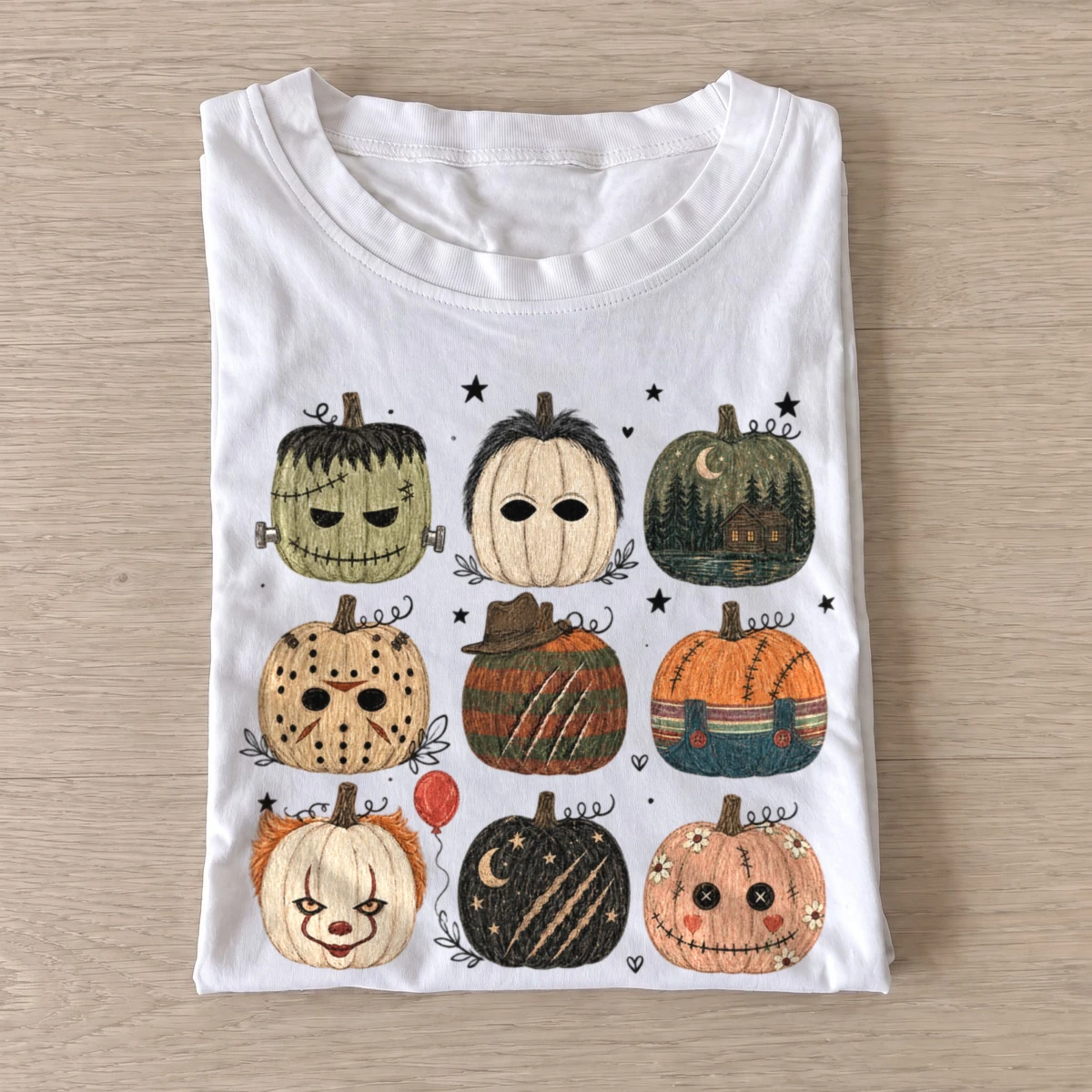 Horror pumpkin faces t shirt white20horror pumpkin faces.webp