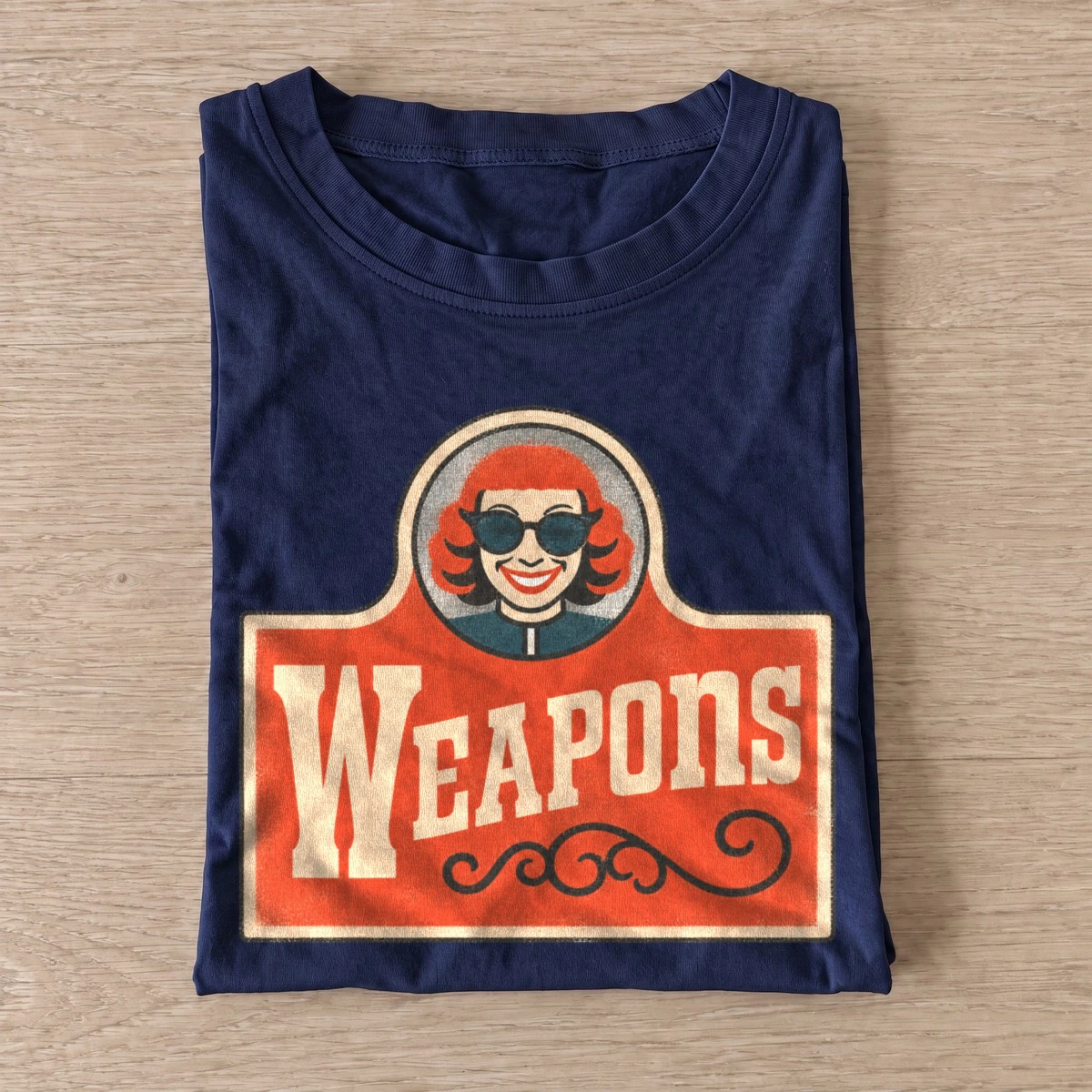 Horror woman weapons mascot t shirt navy20horror woman mascot.webp