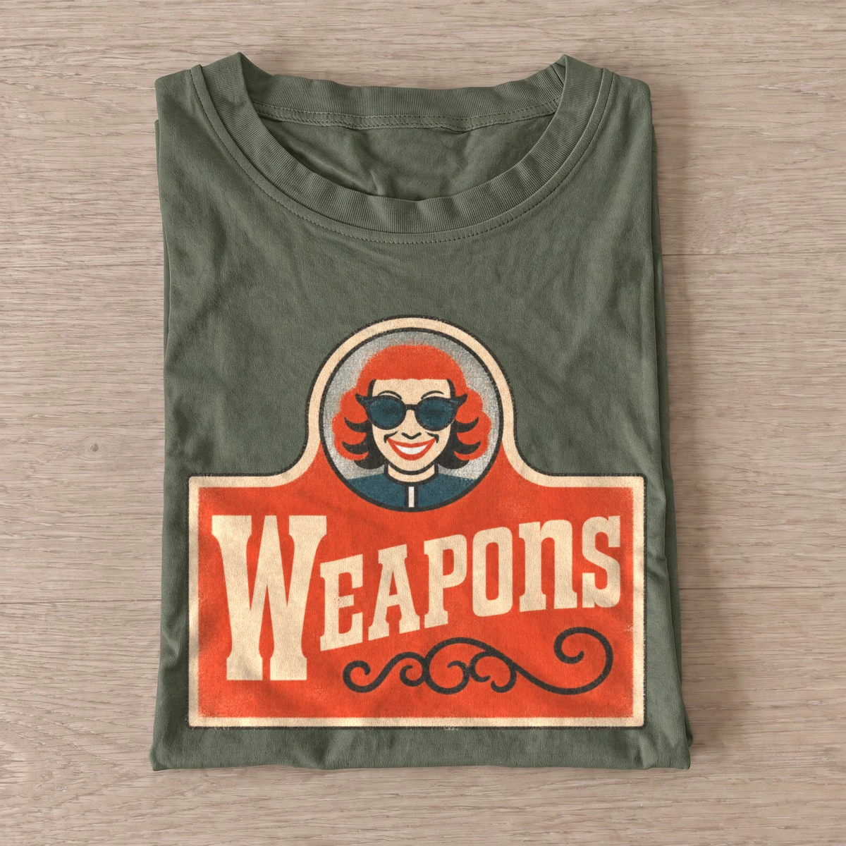 Horror woman weapons mascot t shirt olive20horror woman mascot.webp