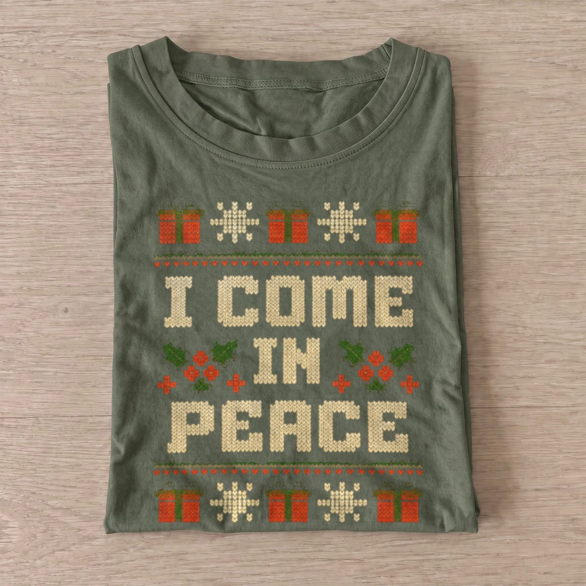 I come in peace ugly christmas sweater t shirt olive20i come in peace.webp