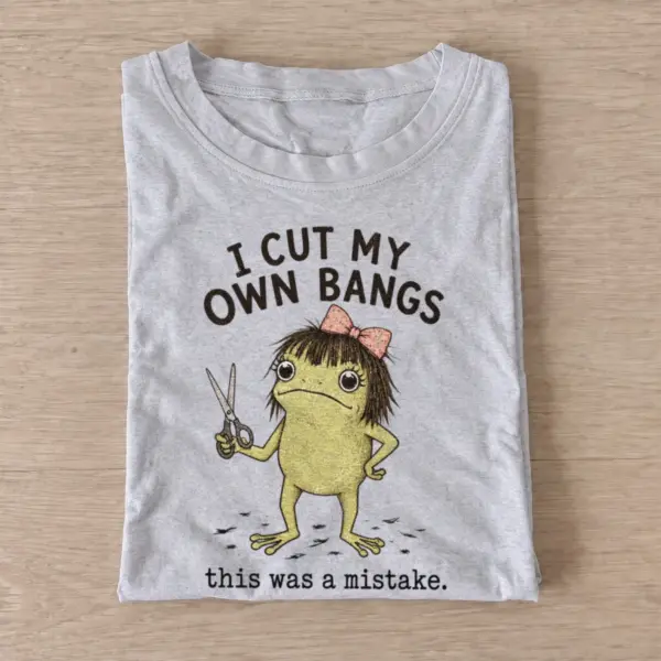 I cut my own bangs frog t shirt gray20frog cut bangs.webp