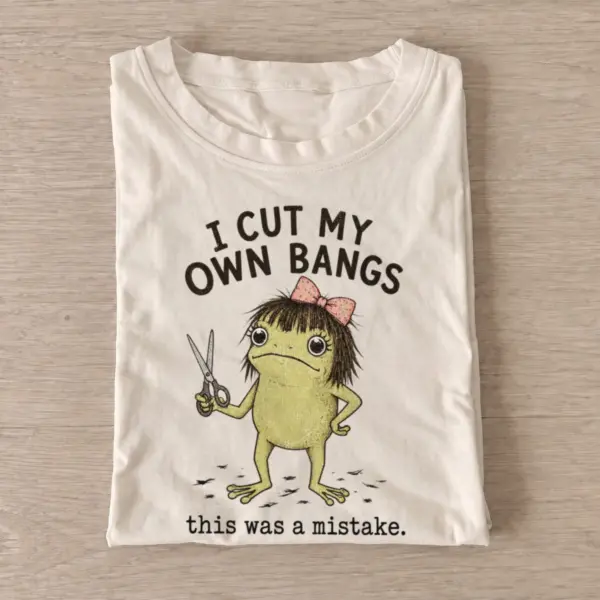 I cut my own bangs frog t shirt sand20frog cut bangs.webp