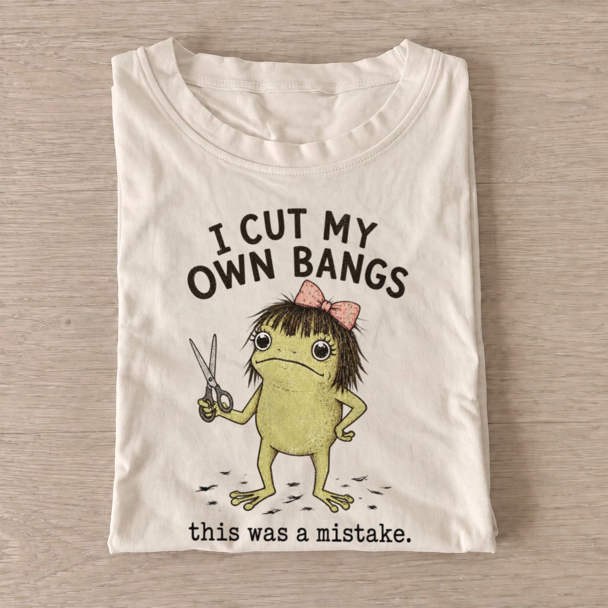 I cut my own bangs frog t shirt sand20frog cut bangs.webp